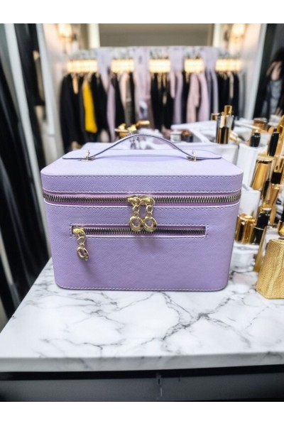 Kozmetik Makyaj Çantası Aynalı Seyahat Seti Makyaj Aksesuarları Düzenleyici LİLA