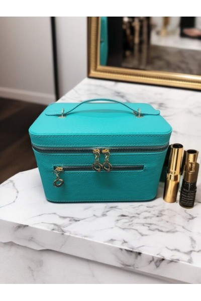 Kozmetik Makyaj Çantası Aynalı Seyahat Seti Makyaj Aksesuarları Düzenleyici SU YEŞİLİ