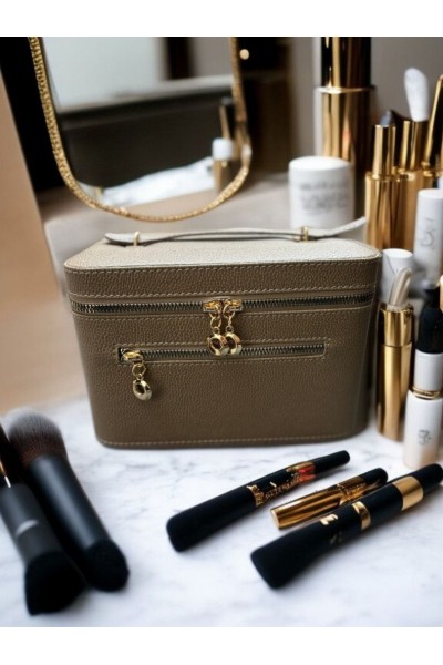Kozmetik Makyaj Çantası Aynalı Seyahat Seti Makyaj Aksesuarları Düzenleyici VİZON