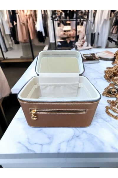 Kozmetik Makyaj Çantası Aynalı Seyahat Seti Makyaj Aksesuarları Düzenleyici BAKIR