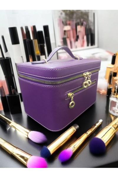 Kozmetik Makyaj Çantası Aynalı Seyahat Seti Makyaj Aksesuarları Düzenleyici MOR