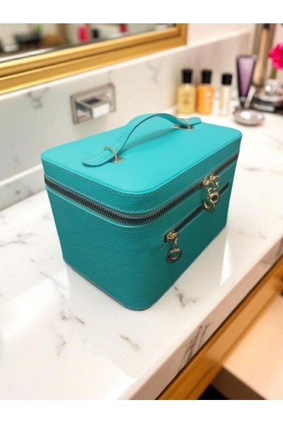 Kozmetik Makyaj Çantası Aynalı Seyahat Seti Makyaj Aksesuarları Düzenleyici SU YEŞİLİ