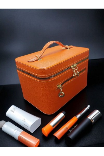 Kozmetik Makyaj Çantası Aynalı Seyahat Seti Makyaj Aksesuarları Düzenleyici TURUNCU