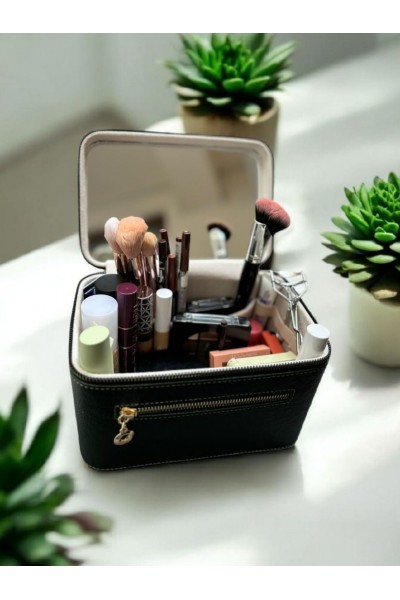 Kozmetik Makyaj Çantası Aynalı Seyahat Seti Makyaj Aksesuarları Düzenleyici HAKİ YEŞİL